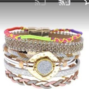 Beautiful multi-strand women's rope and leather bracelets. Secure Magnetic clas